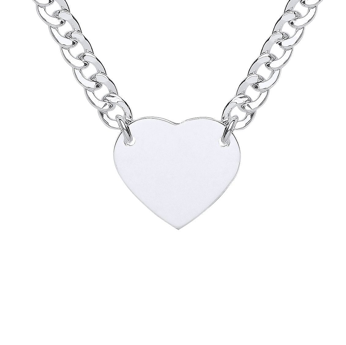 Silver  Curb Link Love Heart Tag Pendant Necklace 5mm 16 + 2 inch - GVK424