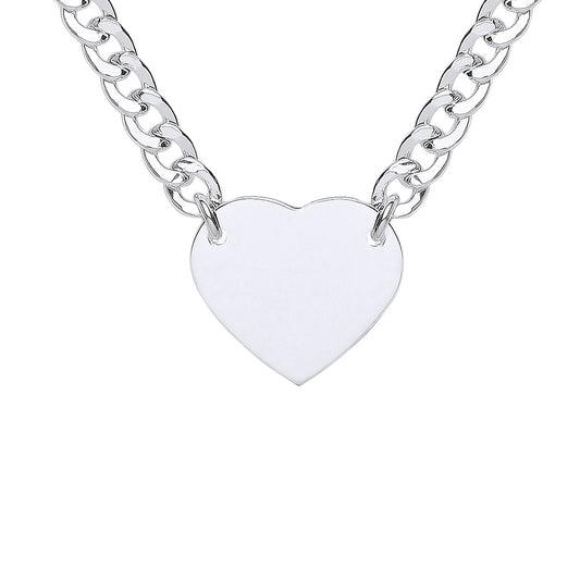 Silver  Curb Link Love Heart Tag Pendant Necklace 5mm 16 + 2 inch - GVK424