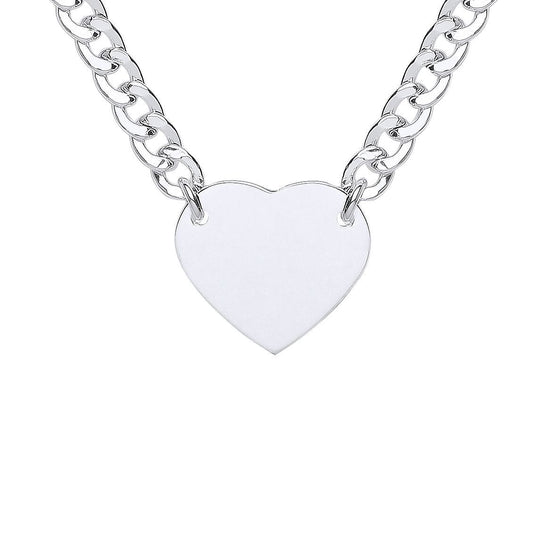 Silver Curb Link Love Heart Tag Pendant Necklace 5mm 16 + 2 inch - GVK424