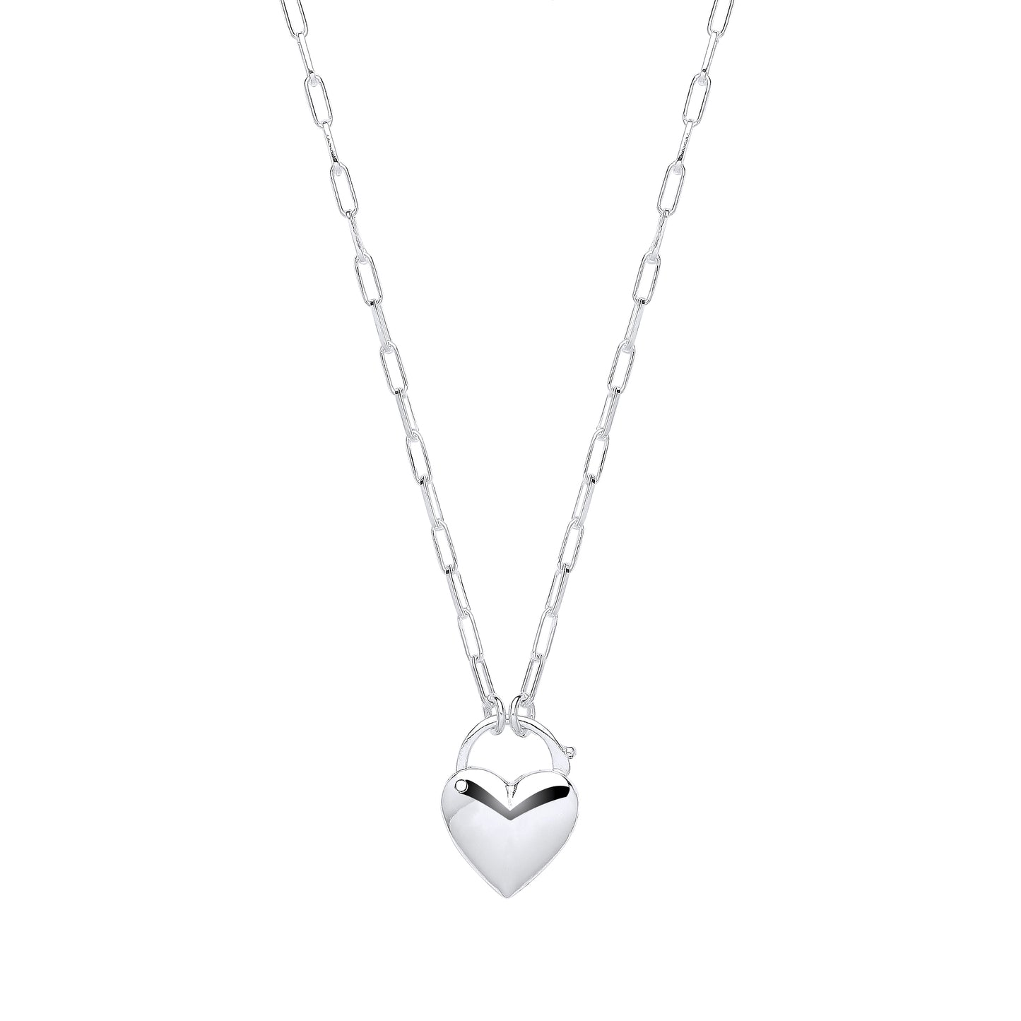 Silver  Paperclip Link Love Heart Padlock Pendant Necklace - GVK425
