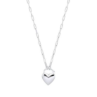 Silver  Paperclip Link Heart Padlock Pendant Necklace 2mm 16 + 2" - GVK425