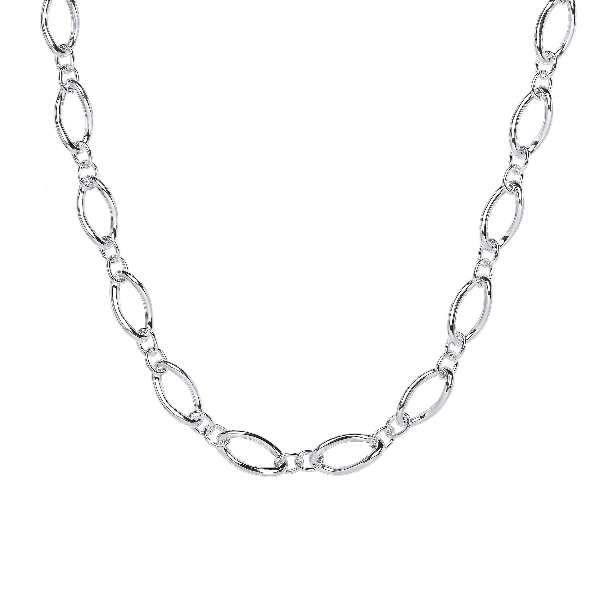 Silver  2+1 Oval Rolo Figaro Chain Necklace 18" + 2" - GVK426