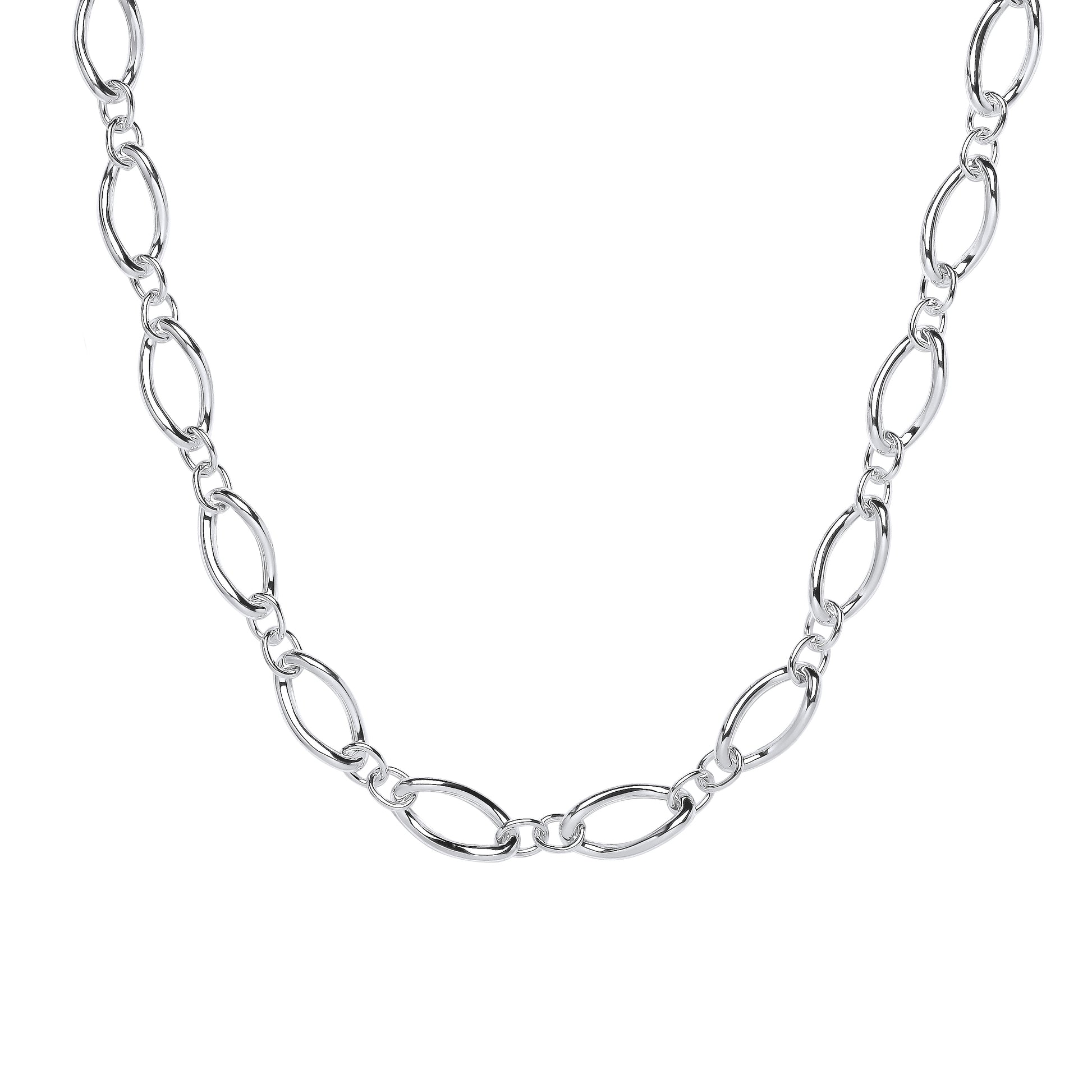 925 Silver  2+1 Oval Rolo Figaro Chain Necklace 12mm 17 + 2 inch - GVK426