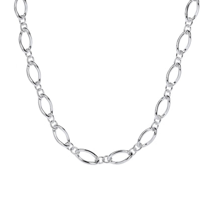 925 Silver  2+1 Oval Rolo Figaro Chain Necklace 12mm 17 + 2 inch - GVK426