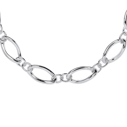 925 Silver  2+1 Oval Rolo Figaro Chain Necklace 12mm 17 + 2 inch - GVK426