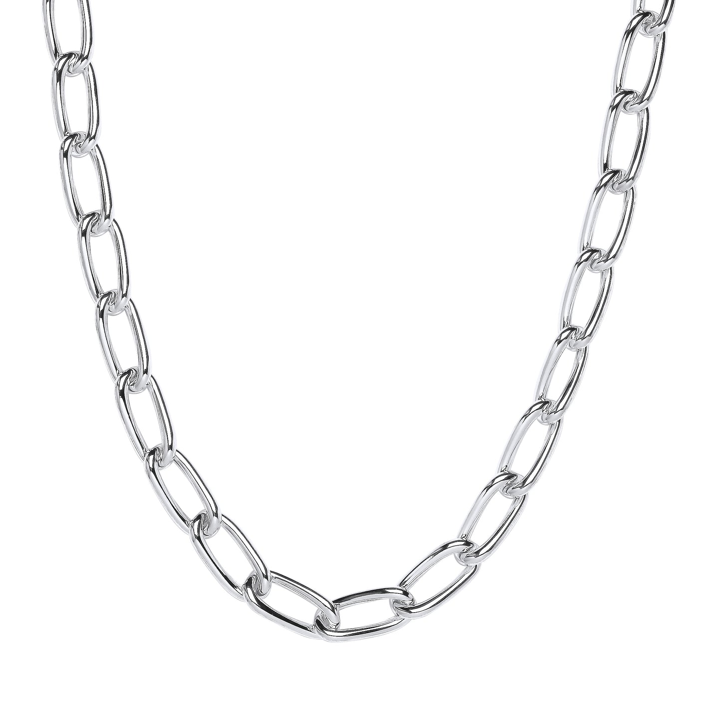 Silver  Rounded Oval Long Curb Link Chain Necklace 20 inch 50cm - GVK427