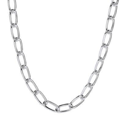 Silver  Rounded Oval Long Curb Link Chain Necklace 10mm 20" 50cm - GVK427