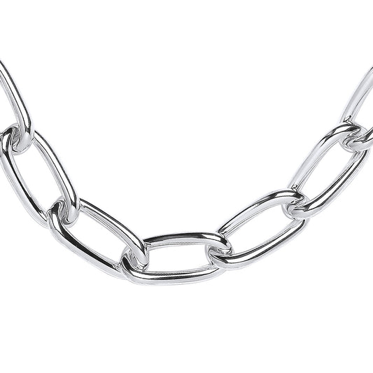 Silver  Rounded Oval Long Curb Link Chain Necklace 20 inch 50cm - GVK427