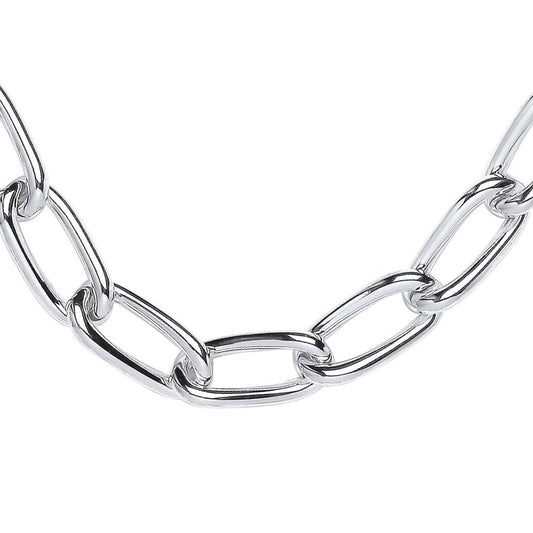 Silver Rounded Oval Long Curb Link Chain Necklace 10mm 20" 50cm - GVK427