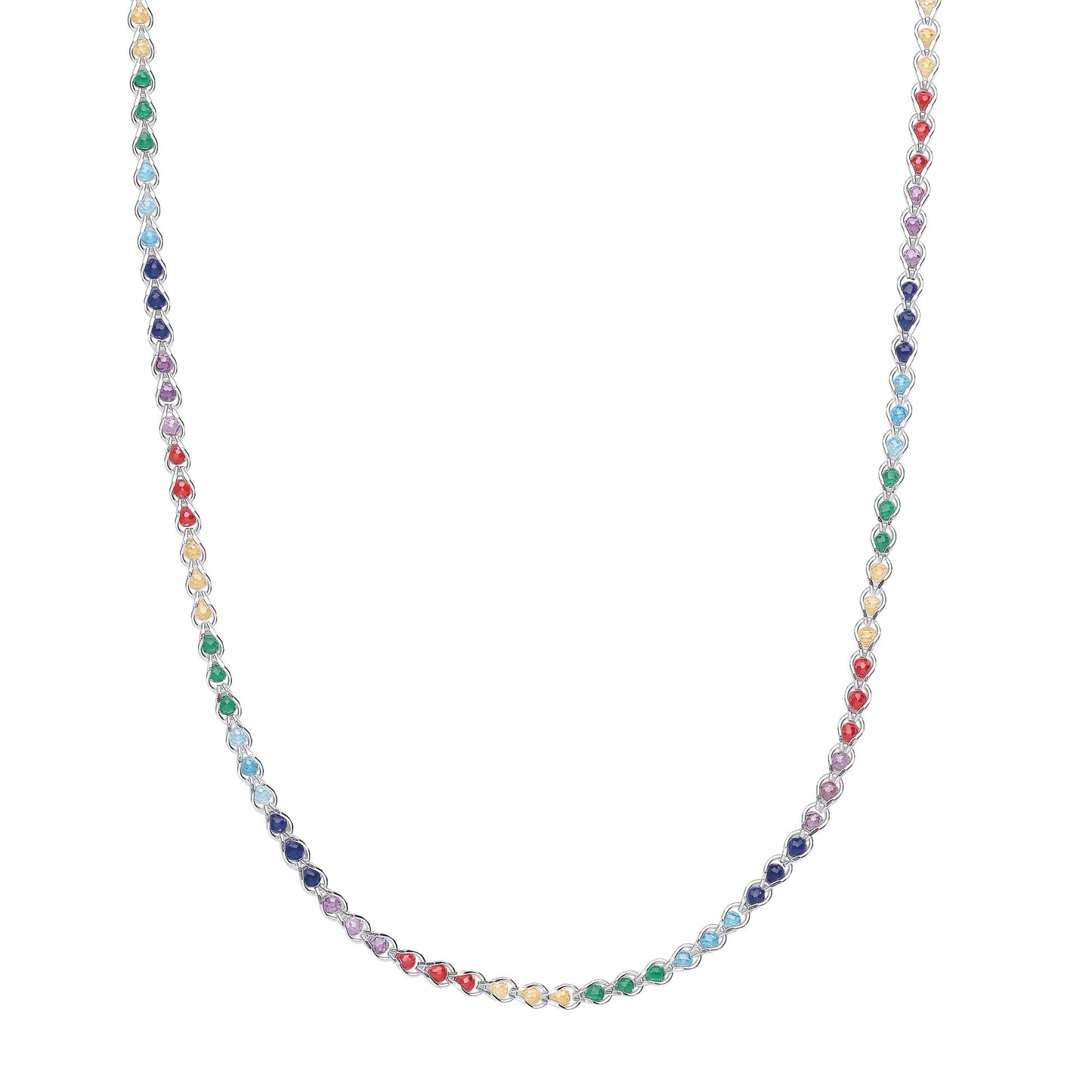 Silver  Rainbow Sphere Crystal Rainbow Balls Necklace 3mm 18" - GVK428