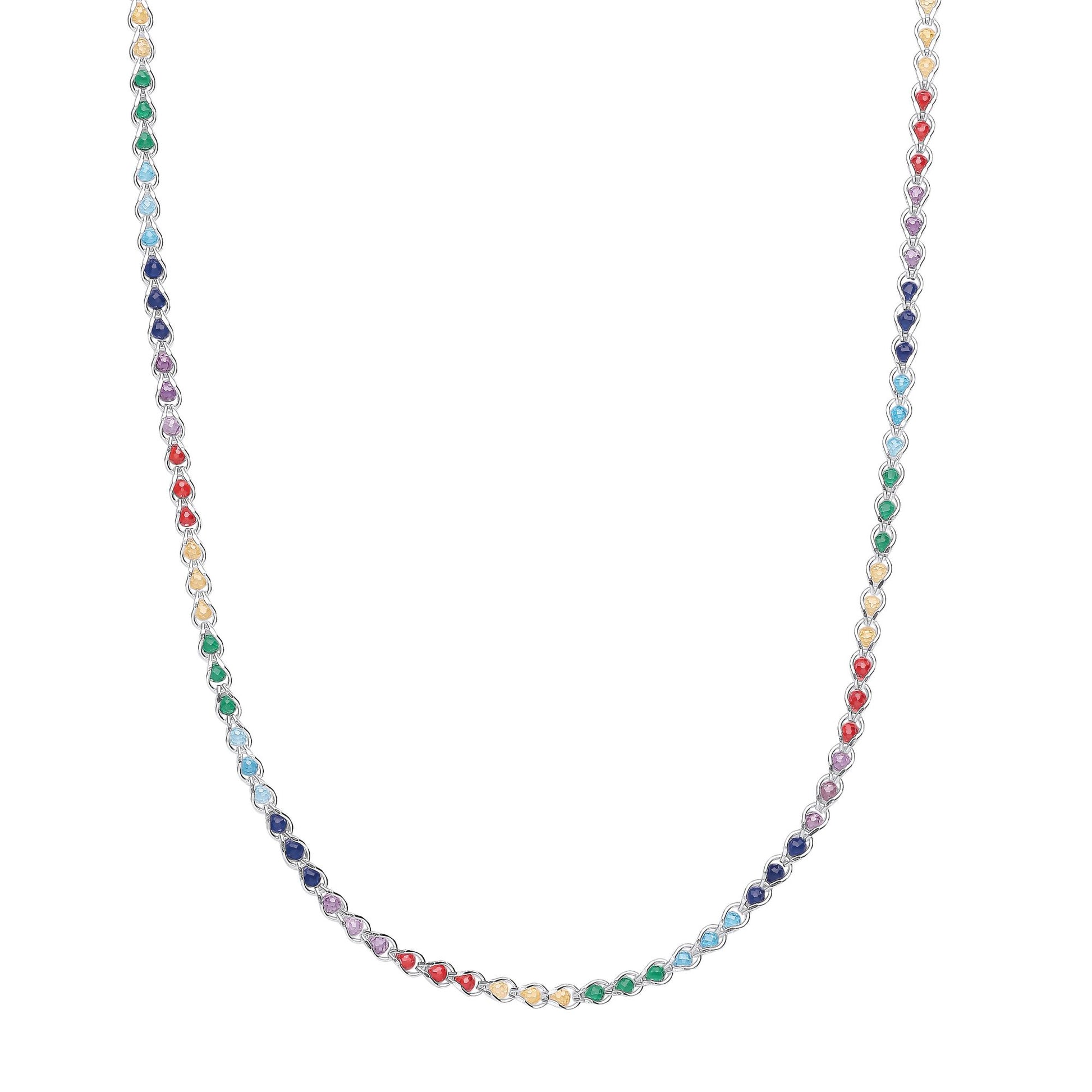 Silver  Rainbow Sphere Crystal Rainbow Balls Necklace 3mm 18" - GVK428