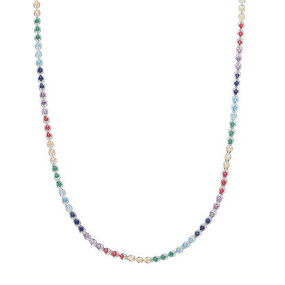 Silver  Rainbow Sphere Crystal Rainbow Balls Necklace 3mm 18" - GVK428
