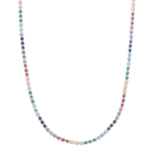 Silver  Rainbow Sphere Crystal Rainbow Balls Necklace 3mm 18" - GVK428