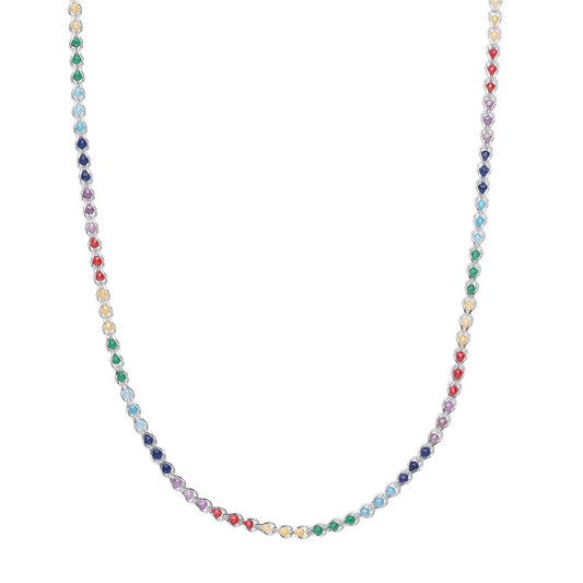 Silver  Rainbow Sphere Crystal Rainbow Balls Necklace 3mm 18" - GVK428