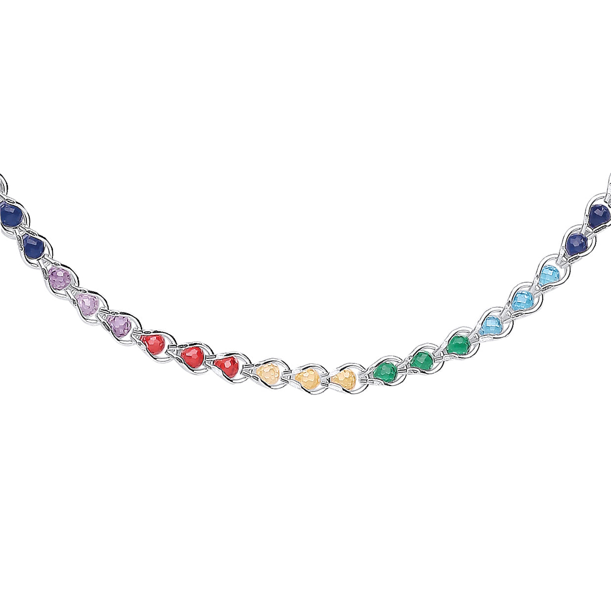 Silver  Rainbow Sphere Crystal Rainbow Balls Necklace 3mm 18" - GVK428