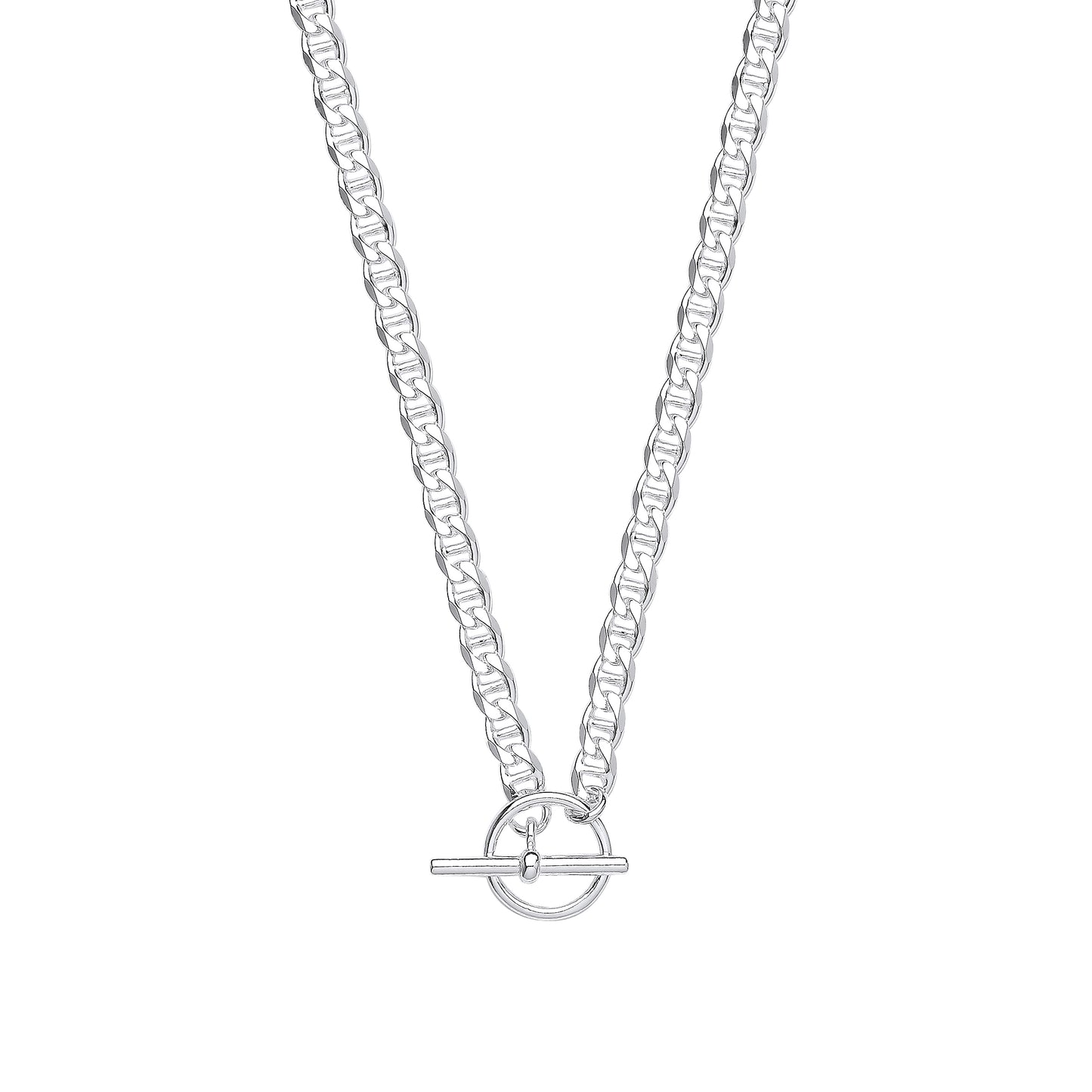 Silver  Flat Mariner Curb T-Bar Toggle Necklace 18 inch 45cm - GVK429