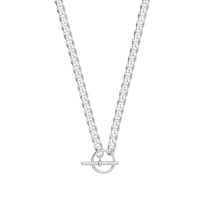 Silver  Flat Mariner Curb T-Bar Toggle Necklace 18 inch 45cm - GVK429