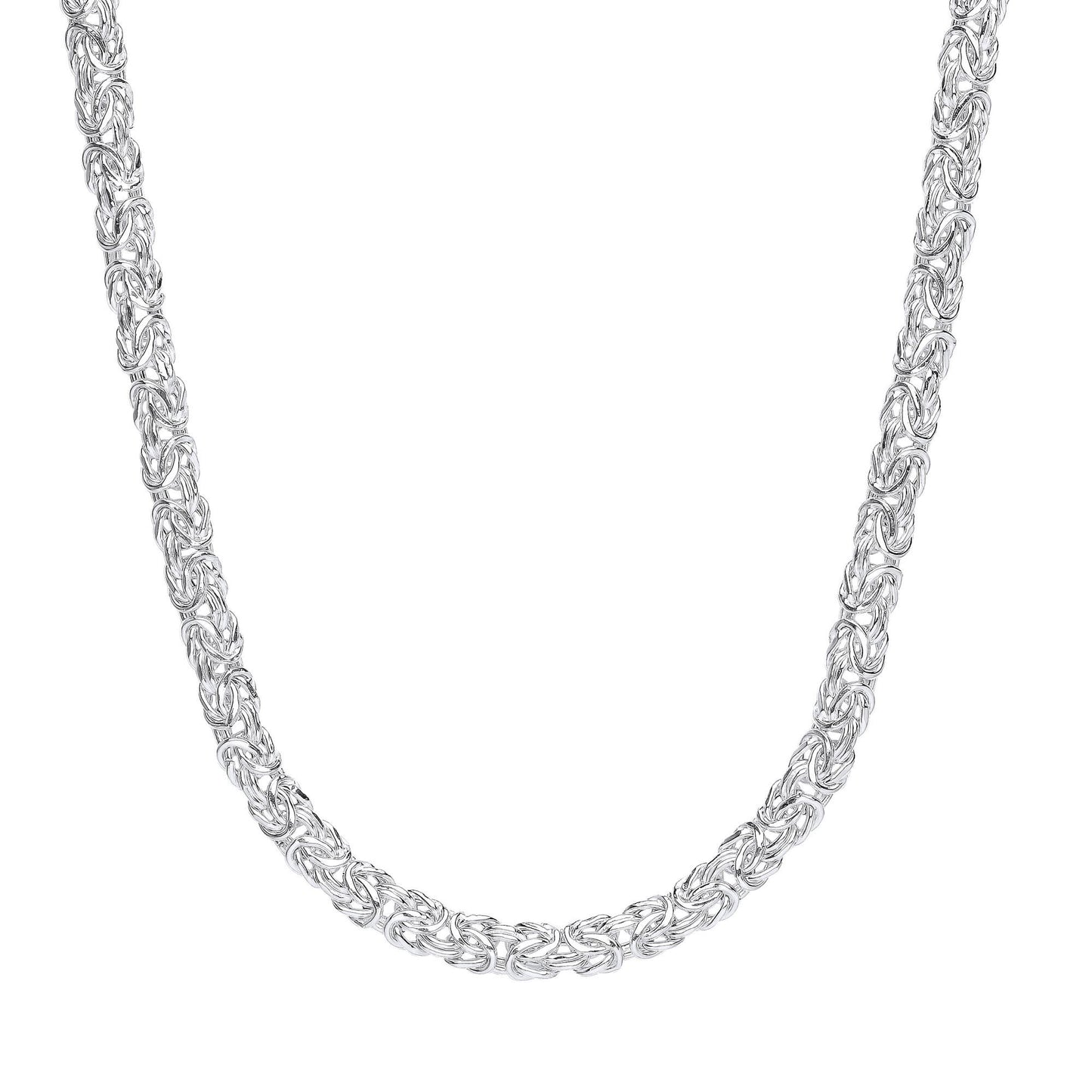 925 Silver  3D Square Byzantine Chain Necklace 7mm 16 + 2 inch - GVK430