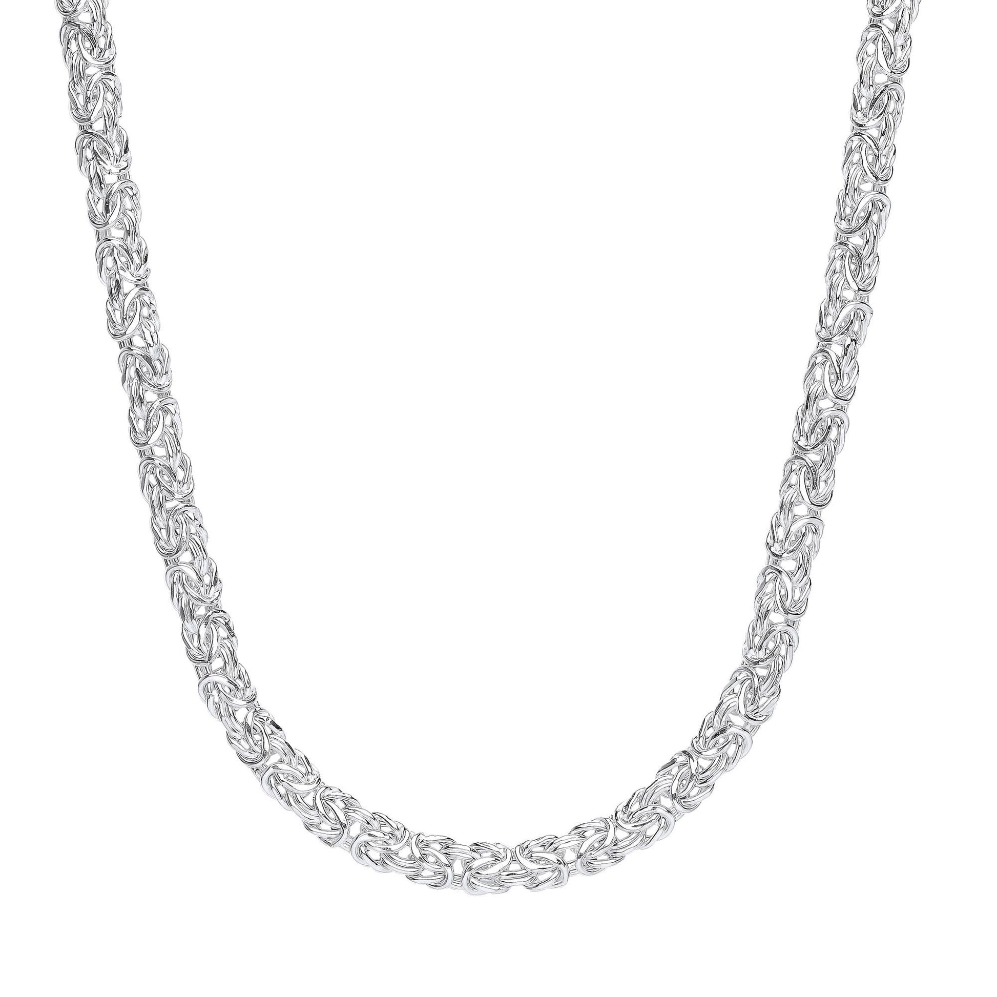 925 Silver  3D Square Byzantine Chain Necklace 7mm 16 + 2 inch - GVK430