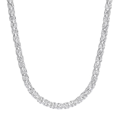 925 Silver  3D Square Byzantine Chain Necklace 7mm 16 + 2 inch - GVK430