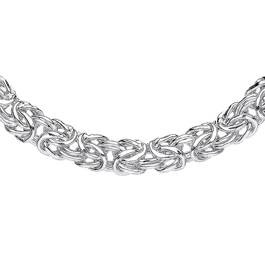 Silver  3D Square Byzantine Chain Necklace 16" + 2" - GVK430