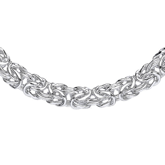 925 Silver  3D Square Byzantine Chain Necklace 7mm 16 + 2 inch - GVK430