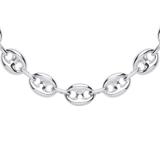 Silver Chunky Coffee Bean Marine Chain Necklace 9mm 16 + 2 inch - GVK431