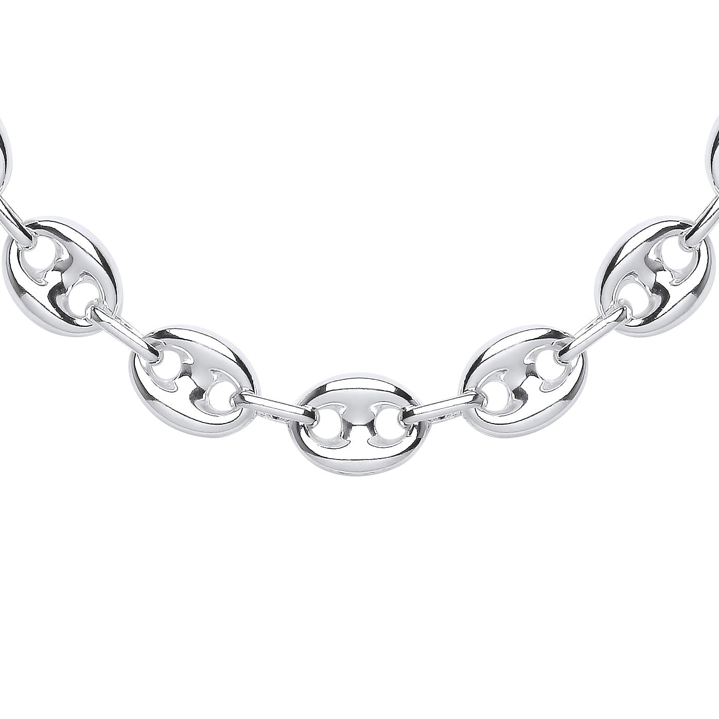 Silver  Chunky Coffee Bean Marine Chain Necklace 9mm 16 + 2 inch - GVK431