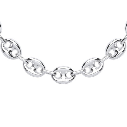 Silver  Chunky Coffee Bean Marine Chain Necklace 9mm 16 + 2 inch - GVK431