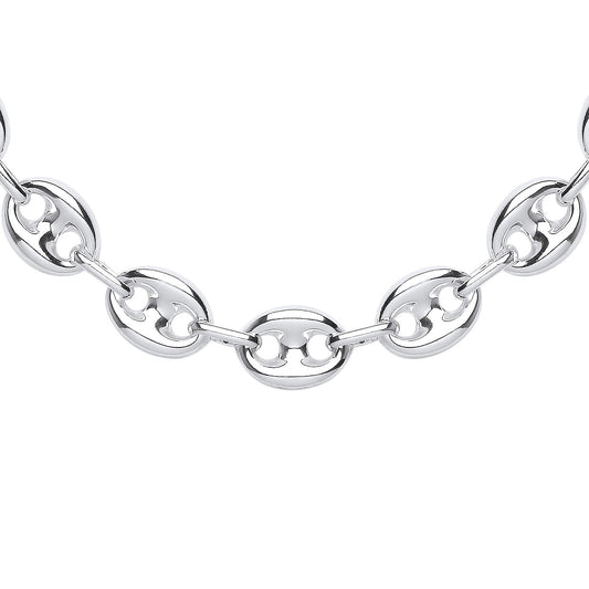 Silver  Chunky Coffee Bean Marine Chain Necklace 9mm 16 + 2 inch - GVK431