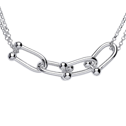 Silver  Oval Barcell Stirrup Multi-strand Necklace 18" - GVK432