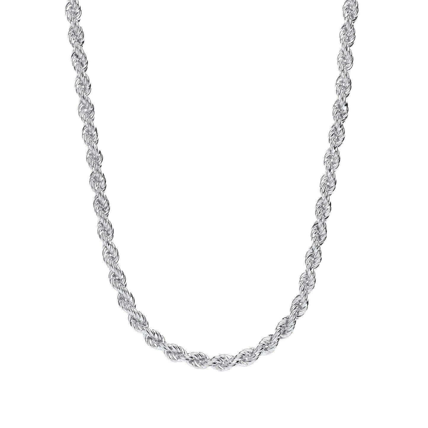 Silver  Hollow Twisted Rope Link Chain Necklace 16" + 2" - GVK433