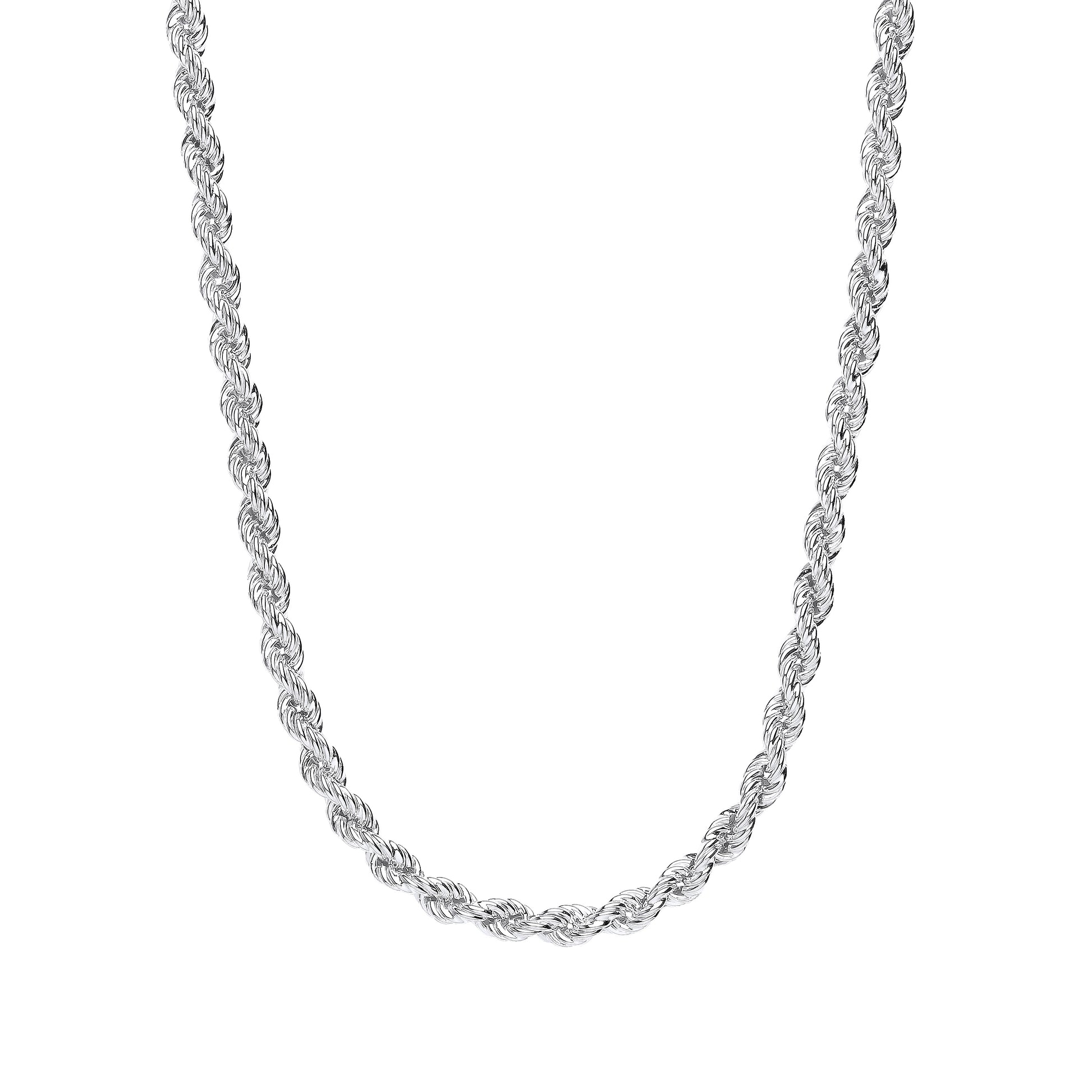 Silver  Hollow Twisted Rope Link Chain Necklace 16" + 2" - GVK433