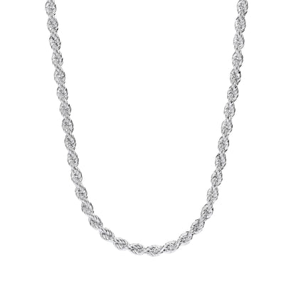 Silver  Hollow Twisted Rope Link Chain Necklace 5mm 16 + 2 inch - GVK433
