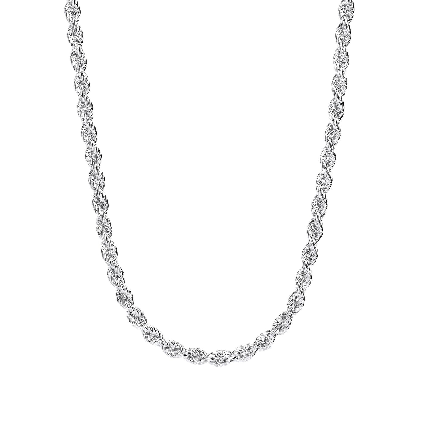 Silver  Hollow Twisted Rope Link Chain Necklace 5mm 16 + 2 inch - GVK433
