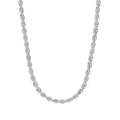Silver  Hollow Twisted Rope Link Chain Necklace 5mm 16 + 2 inch - GVK433