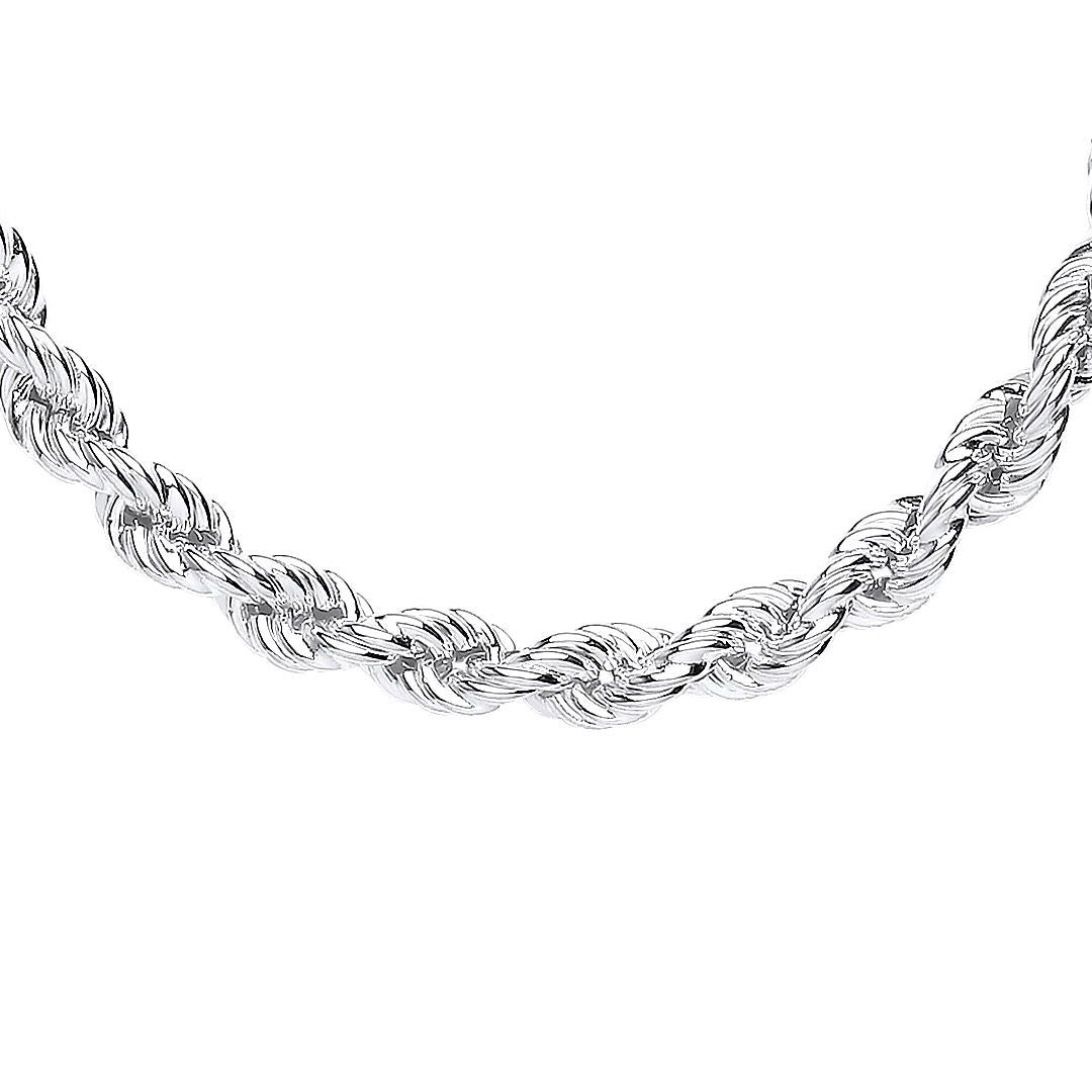 Silver  Hollow Twisted Rope Link Chain Necklace 5mm 16 + 2 inch - GVK433