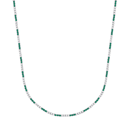Silver  Alternating Eternity Stripes Tennis Necklace 16" + 1.5" - GVK434EM