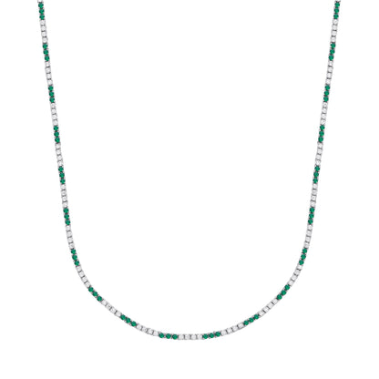 Silver  Green CZ Eternity Stripes Tennis Necklace 2mm 17.5" - GVK434EM