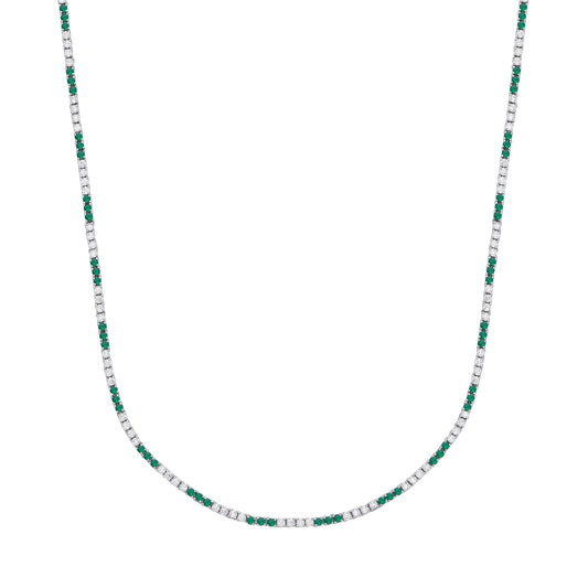 Silver  Green CZ Eternity Stripes Tennis Necklace 2mm 17.5" - GVK434EM