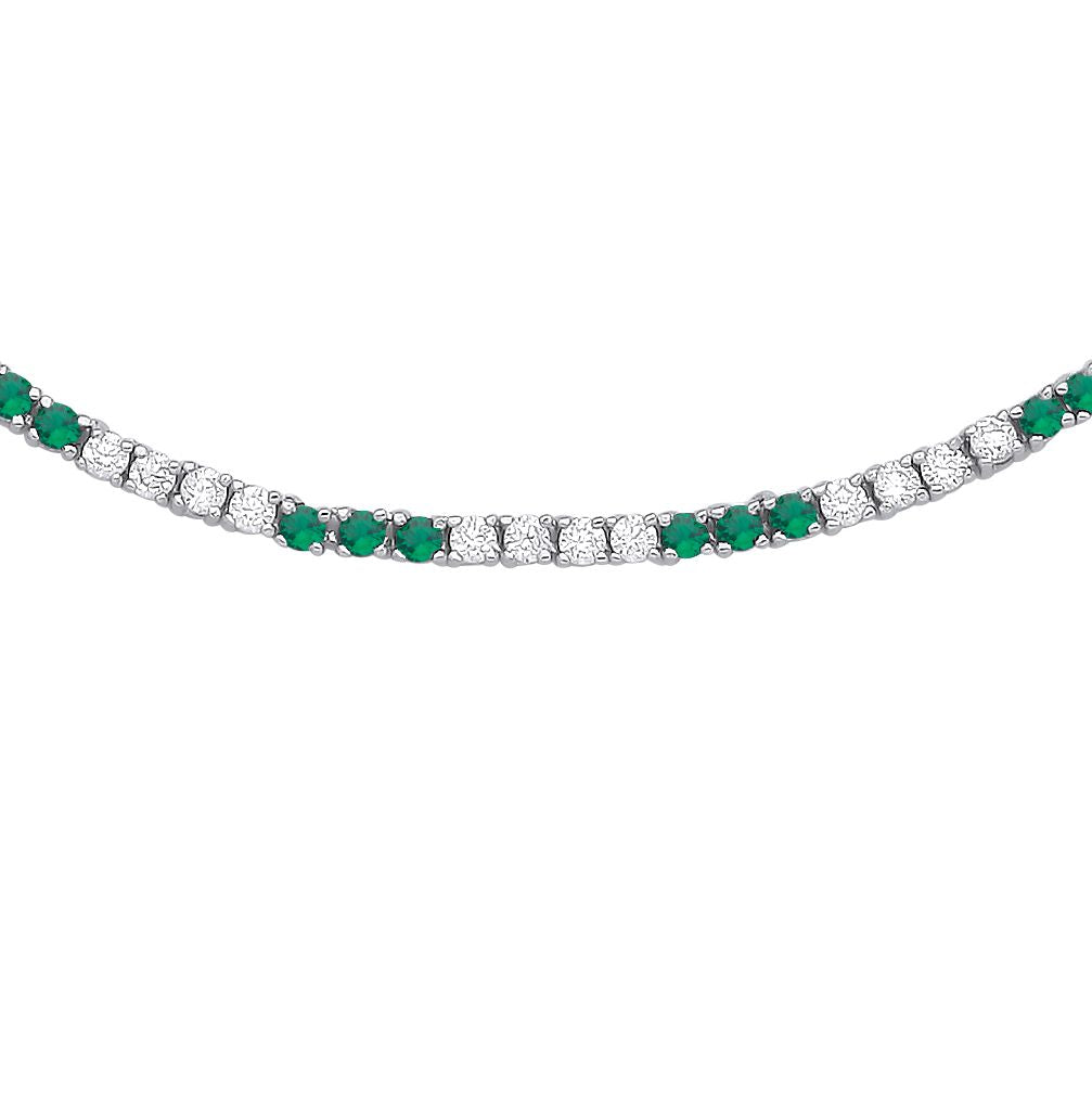 Silver  Green CZ Eternity Stripes Tennis Necklace 2mm 17.5" - GVK434EM