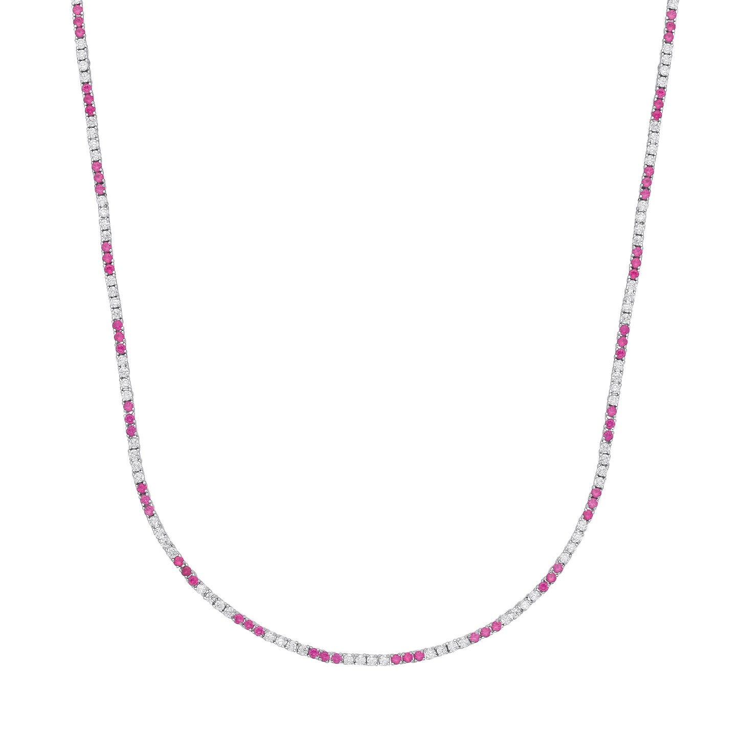 Silver  Alternating Eternity Stripes Tennis Necklace 16" + 1.5" - GVK434RU