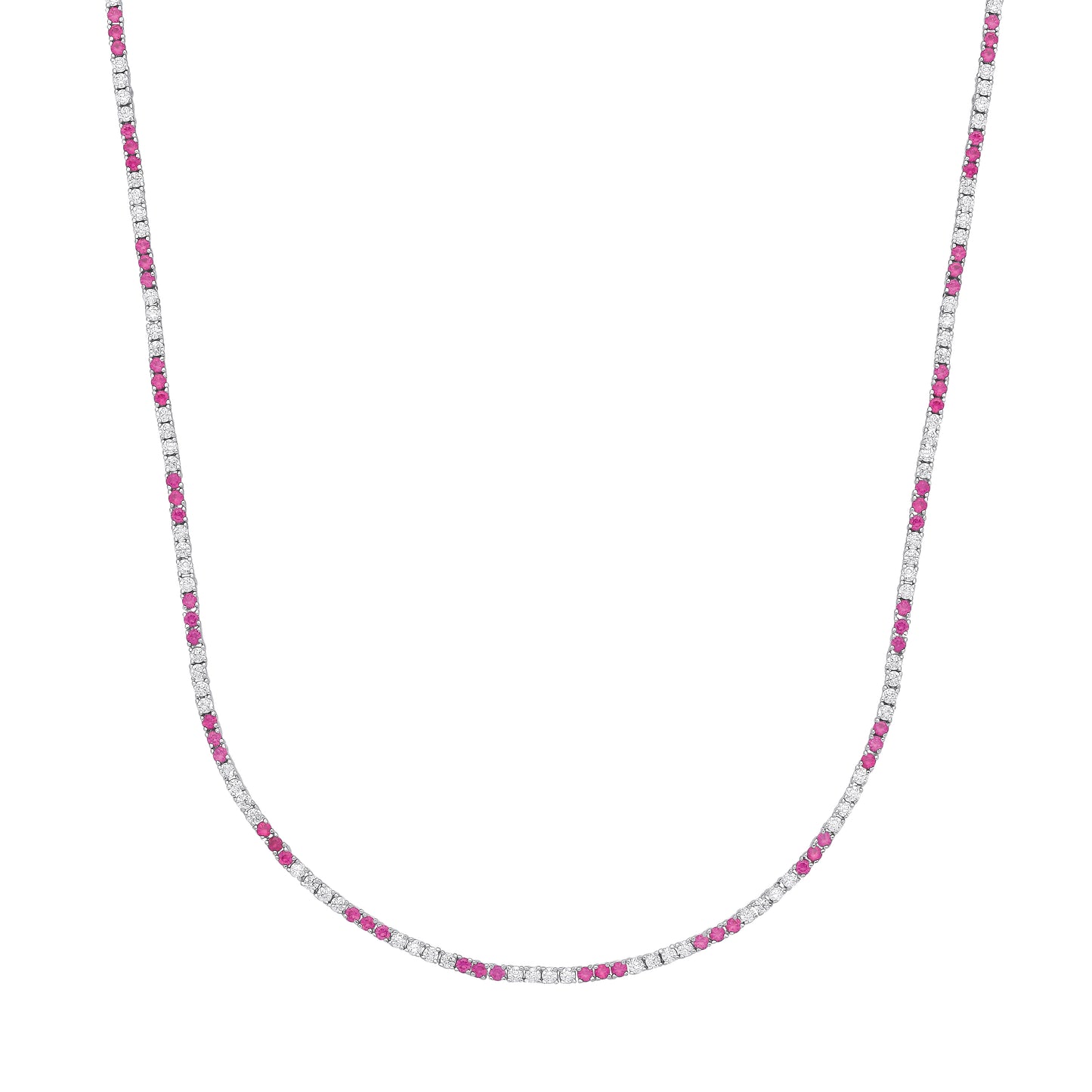 Silver  Red CZ Eternity Stripes Tennis Necklace 2mm 17.5" - GVK434RU