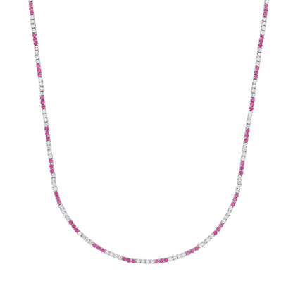 Silver  Red CZ Eternity Stripes Tennis Necklace 2mm 17.5" - GVK434RU