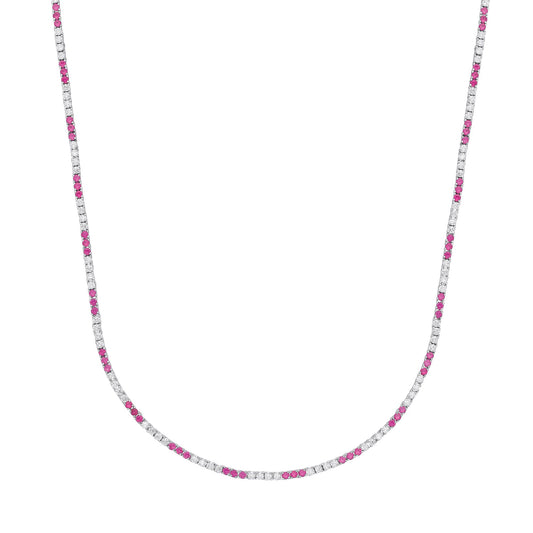 Silver  Red CZ Eternity Stripes Tennis Necklace 2mm 17.5" - GVK434RU
