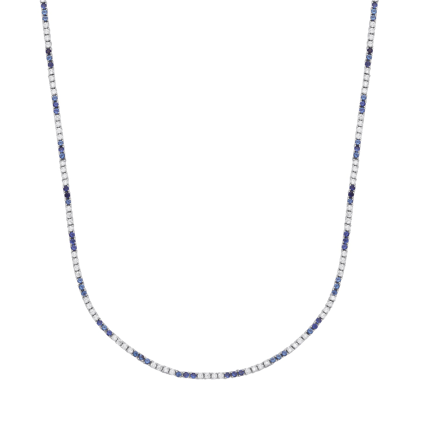 Silver  Blue CZ Eternity Stripes Tennis Necklace 2mm 17.5" - GVK434SAP