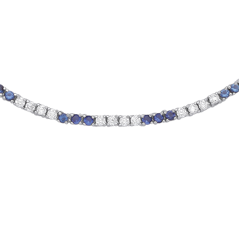 Silver  Blue CZ Eternity Stripes Tennis Necklace 2mm 17.5" - GVK434SAP