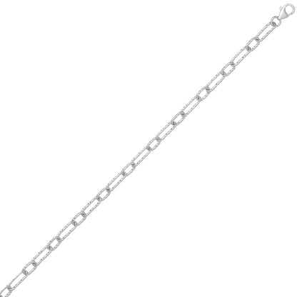 Silver  Hammered Oval Pill Paper Clip Chain Necklace 5mm 20" 50cm - GVK435