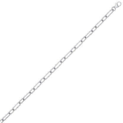 Silver  Hammered Oval Pill Paper Clip Chain Necklace 5mm 20" 50cm - GVK436