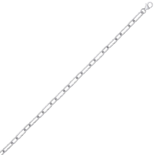 Silver  Hammered Oval Pill Paper Clip Chain Necklace 5mm 20" 50cm - GVK436